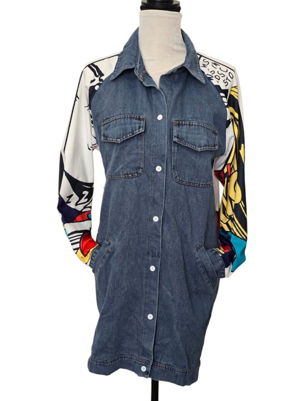 Denim & Comic Pop Art Women's Jacket w. Pockets Size Large